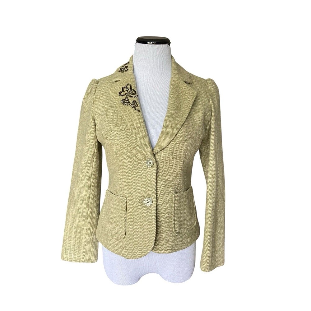 Vintage Y2K Old Navy Herringbone Wool Blazer Size S Fitted Short Academia Preppy